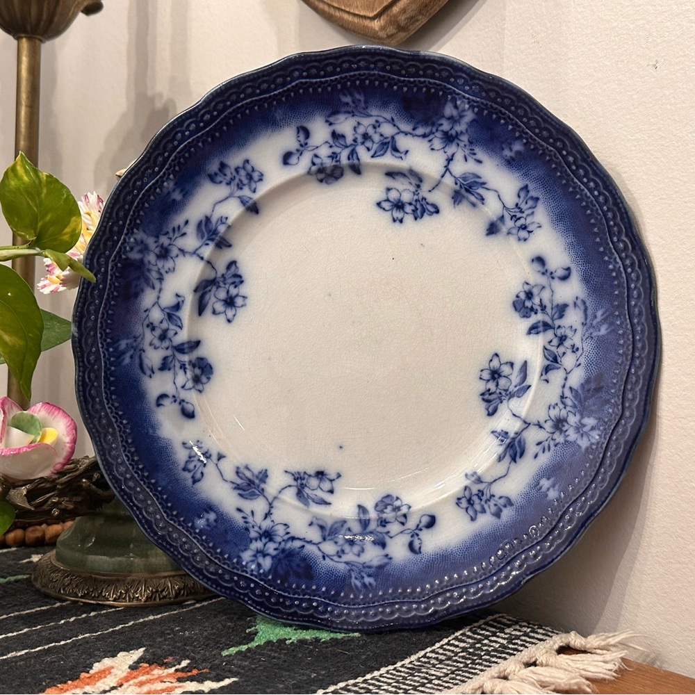Vintage Blue Flow Floral Porcelain Plate